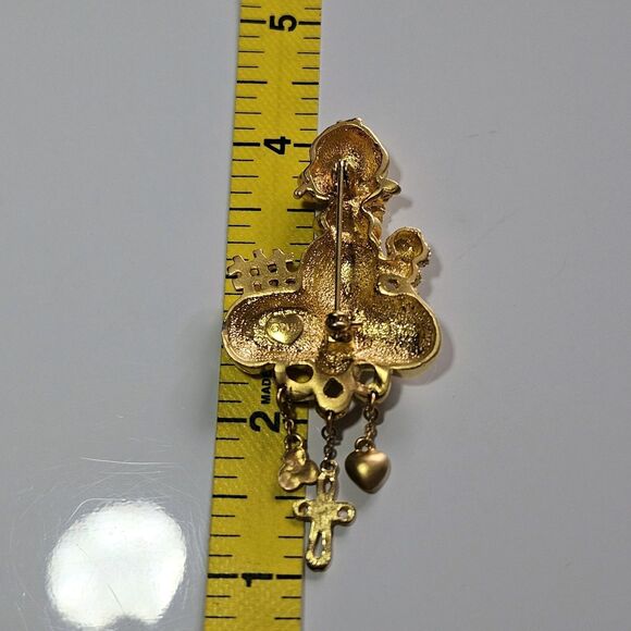 Vintage PMI Precious Moments gold tone Brooch The Lord is My Shepherd w/charms - Picture 6 of 10